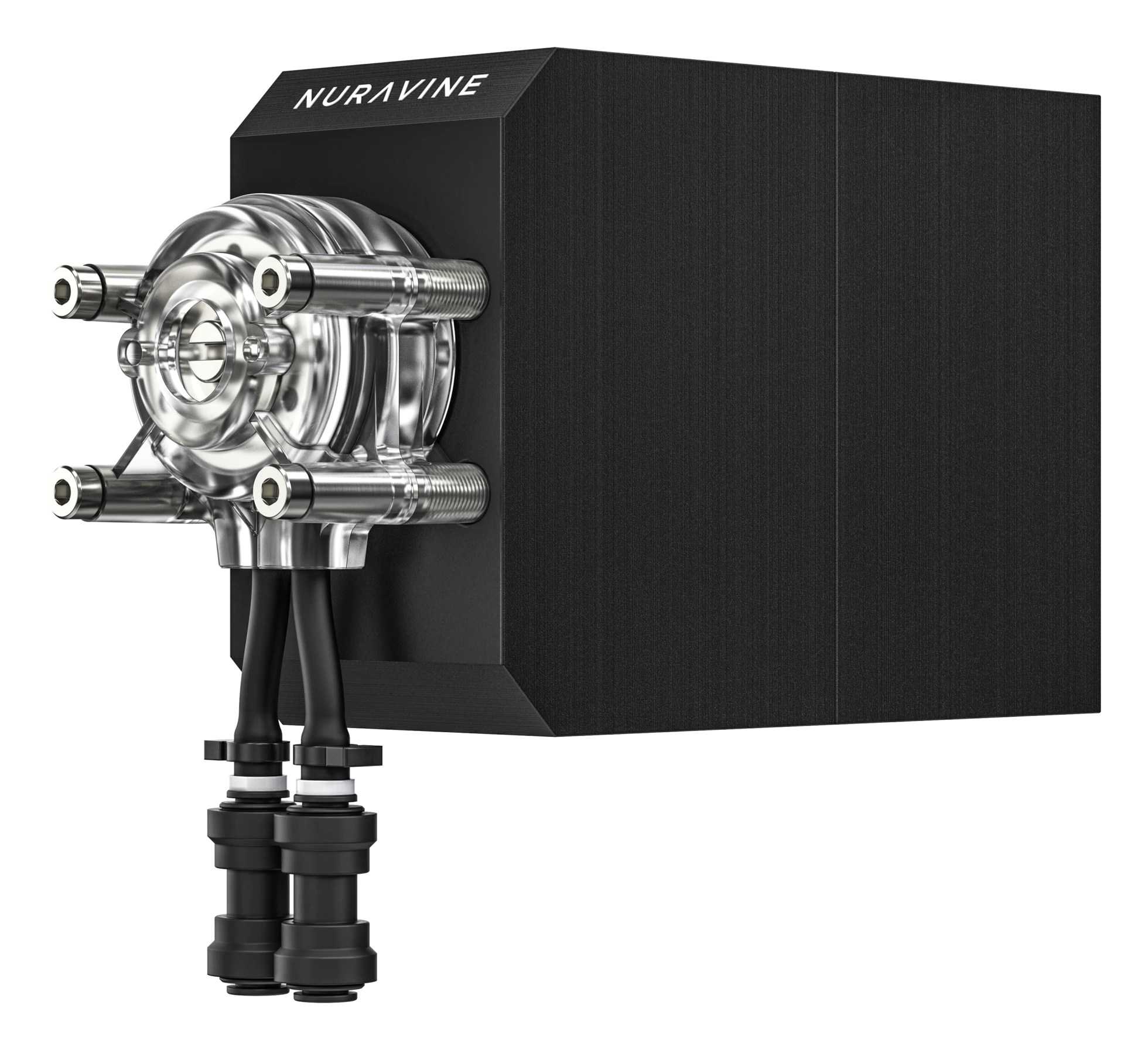 Nuravine Elixir Max high-flow dosing pump on its heavy-duty wall bracket