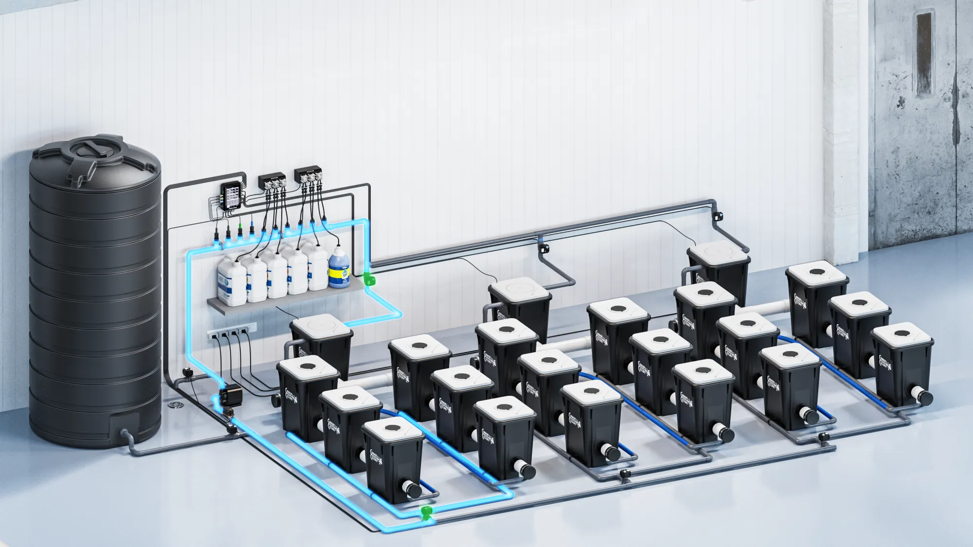 System maintaining EC, pH, and ORP through the day